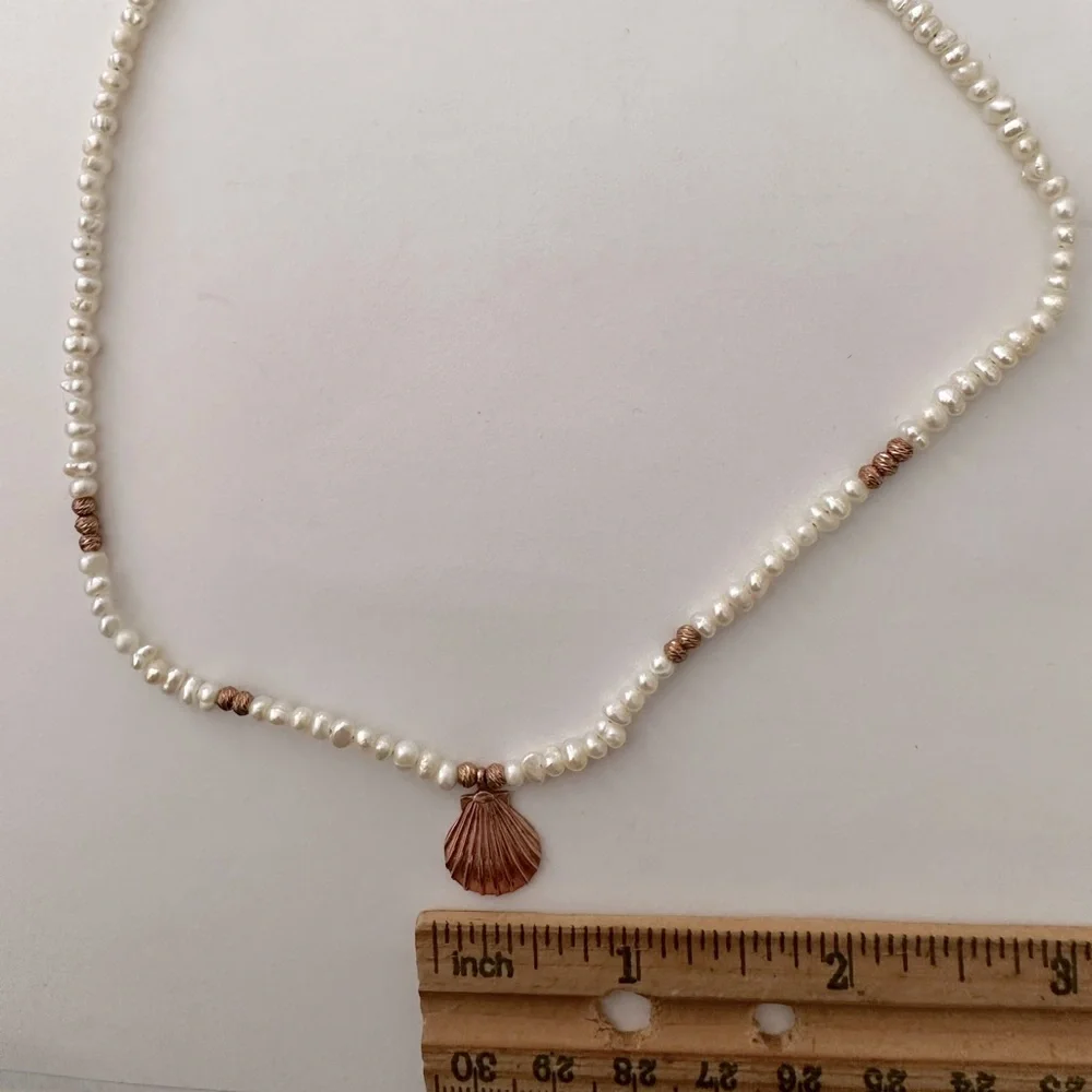 925 Silver pearl necklace with seashell 14k rose gold plated